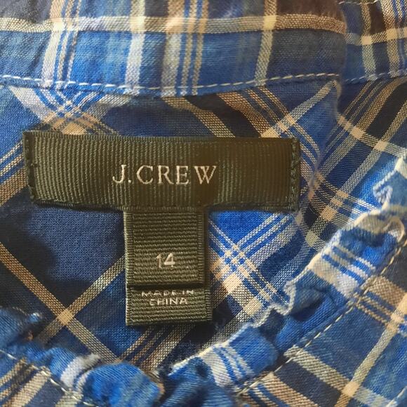 J. Crew Womens Blue Ocean Plaid Long Sleeve Popover Top Size 14 - Picture 3 of 6